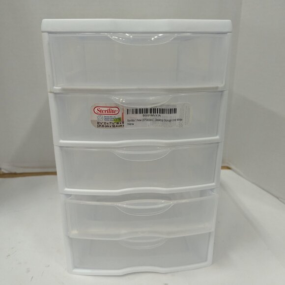 Sterilite 5-Drawer Desktop Organizer – Small Clearview White Unit - brown stains - Picture 1 of 8